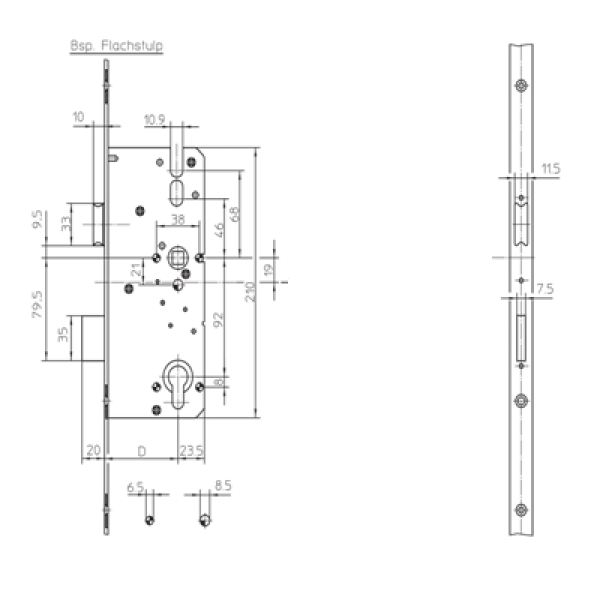 KFV Reparatur Hauptschloß HS8092 Dorn 55/65/80 mm, PZ92 Mittelniet