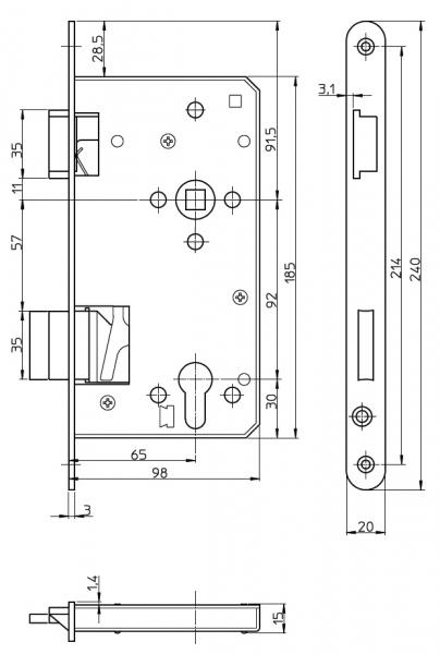 Einsteckschloss für Haustüren PZ 92 TGL (DDR) R/L