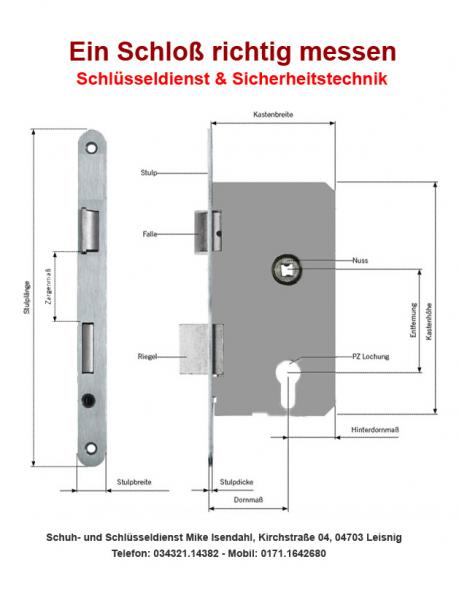 Einsteckschloß für Objektinnentüren PZ 72,Sonder-Dorn 60mm ,   Geräuschgedämmt  R/L